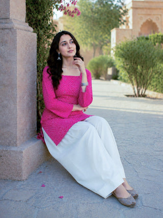 Print Kurti with Linen Cotton Farsi Pant Set ClothsVilla