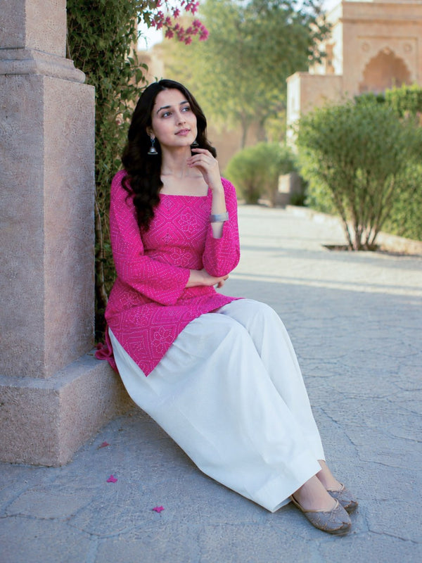 Print Kurti with Linen Cotton Farsi Pant Set ClothsVilla