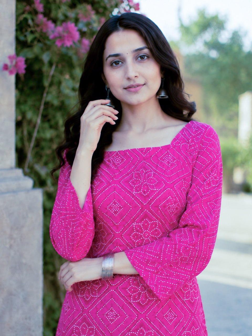 Print Kurti with Linen Cotton Farsi Pant Set ClothsVilla