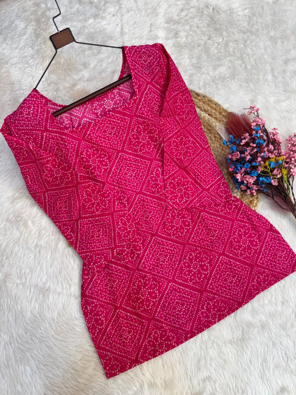 Print Kurti with Linen Cotton Farsi Pant Set ClothsVilla