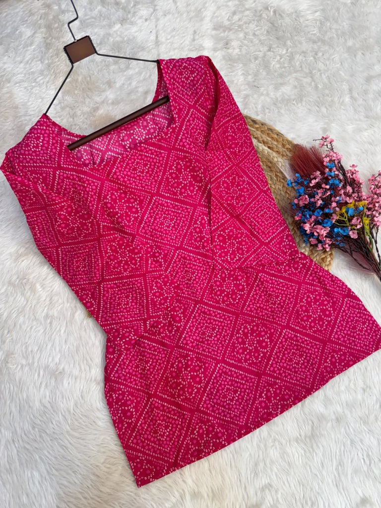 Print Kurti with Linen Cotton Farsi Pant Set ClothsVilla