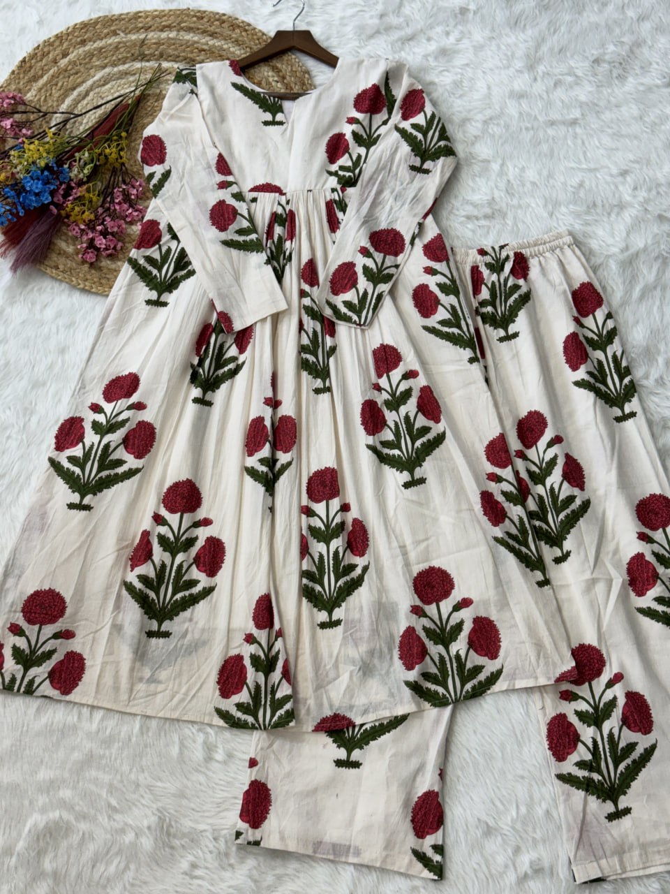 Printed Cotton Kurti Pant Set ClothsVilla