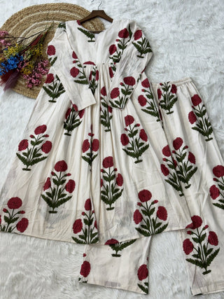 Printed Cotton Kurti Pant Set ClothsVilla