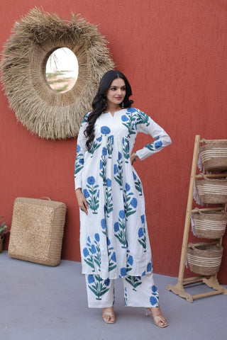 Printed Cotton Kurti Pant Set ClothsVilla