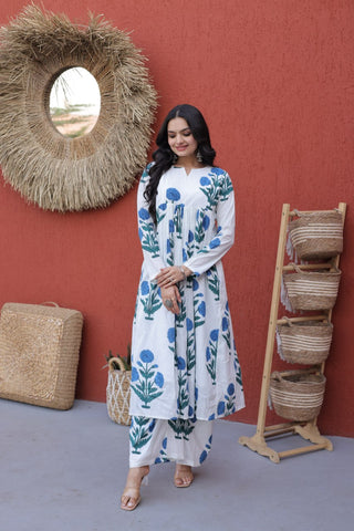 Printed Cotton Kurti Pant Set ClothsVilla
