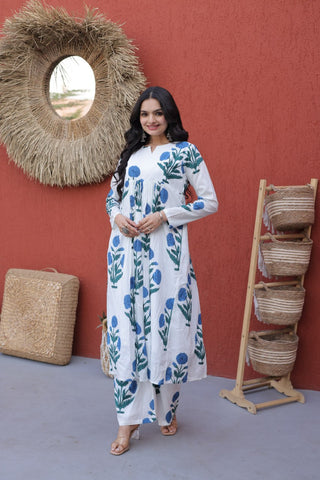 Printed Cotton Kurti Pant Set ClothsVilla