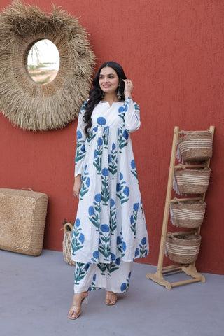 Printed Cotton Kurti Pant Set ClothsVilla
