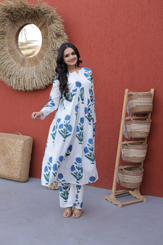 Printed Cotton Kurti Pant Set ClothsVilla