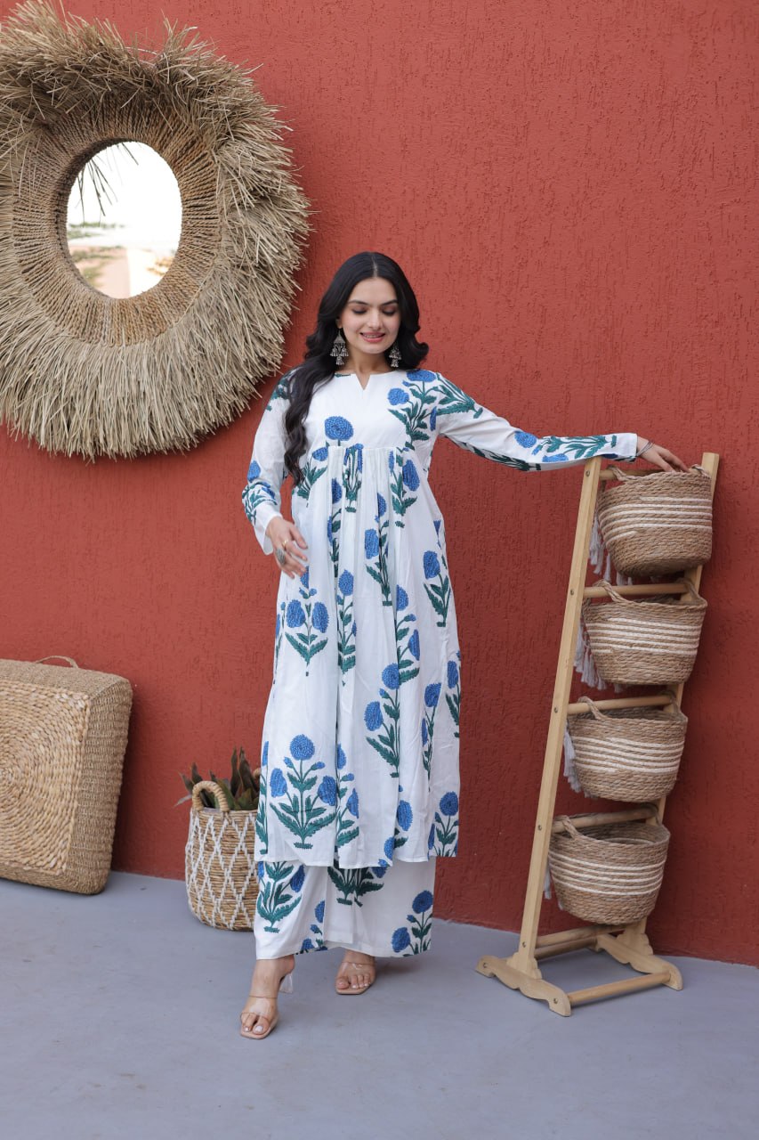 Printed Cotton Kurti Pant Set ClothsVilla