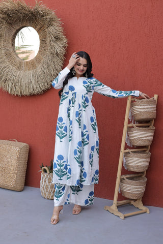 Printed Cotton Kurti Pant Set ClothsVilla