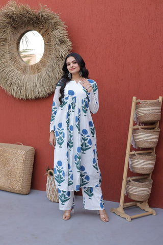 Printed Cotton Kurti Pant Set ClothsVilla