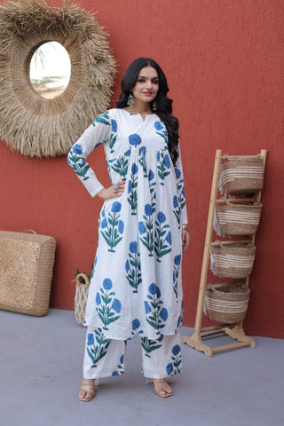 Printed Cotton Kurti Pant Set ClothsVilla