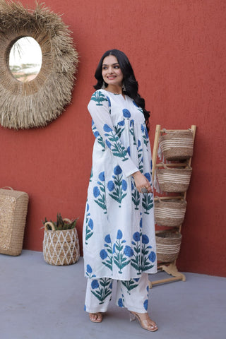 Printed Cotton Kurti Pant Set ClothsVilla