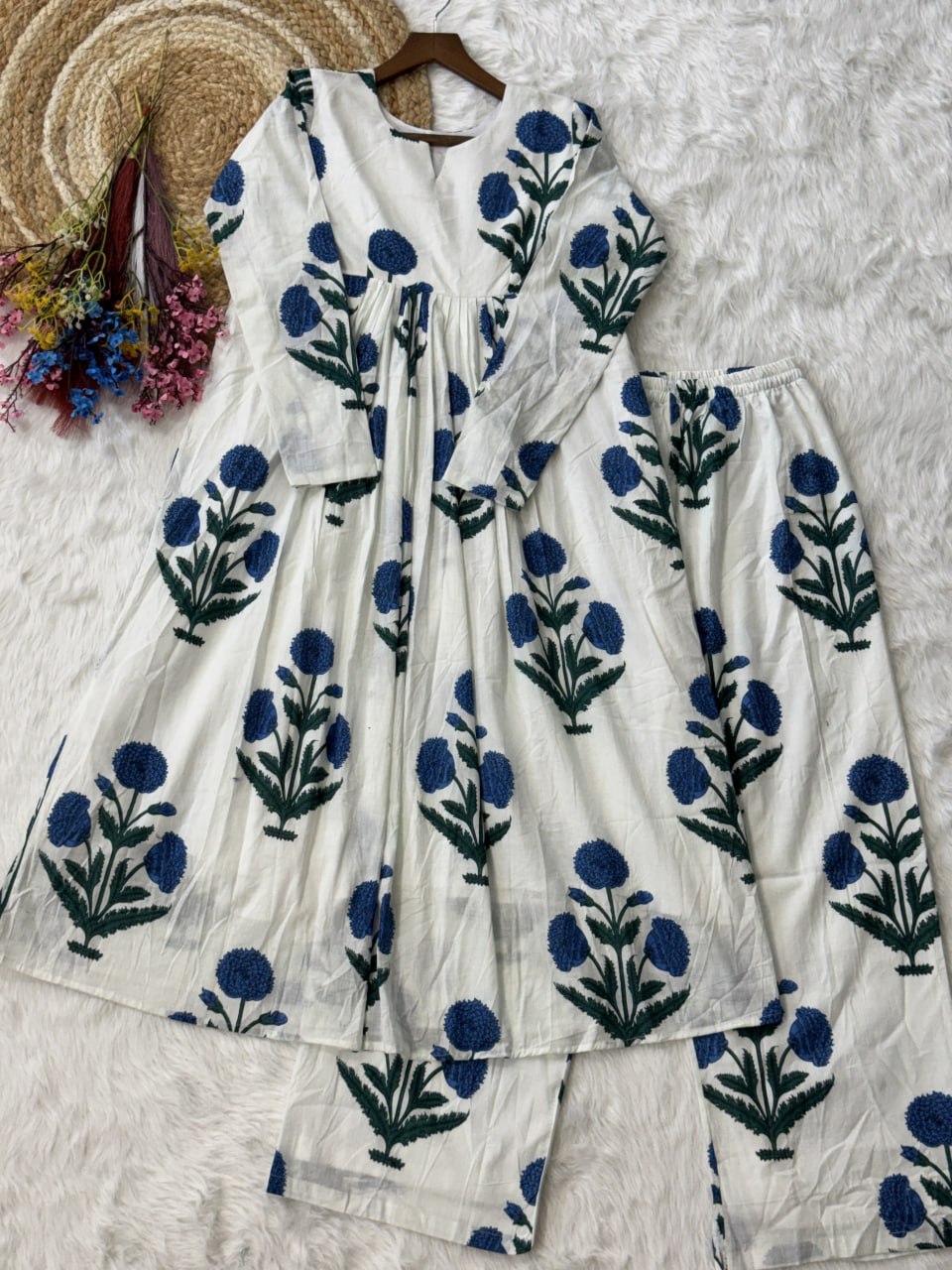 Printed Cotton Kurti Pant Set ClothsVilla