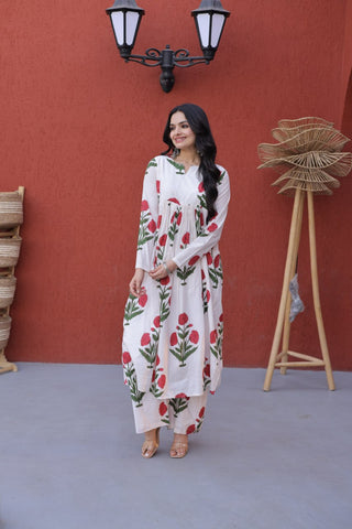Printed Cotton Kurti Pant Set ClothsVilla