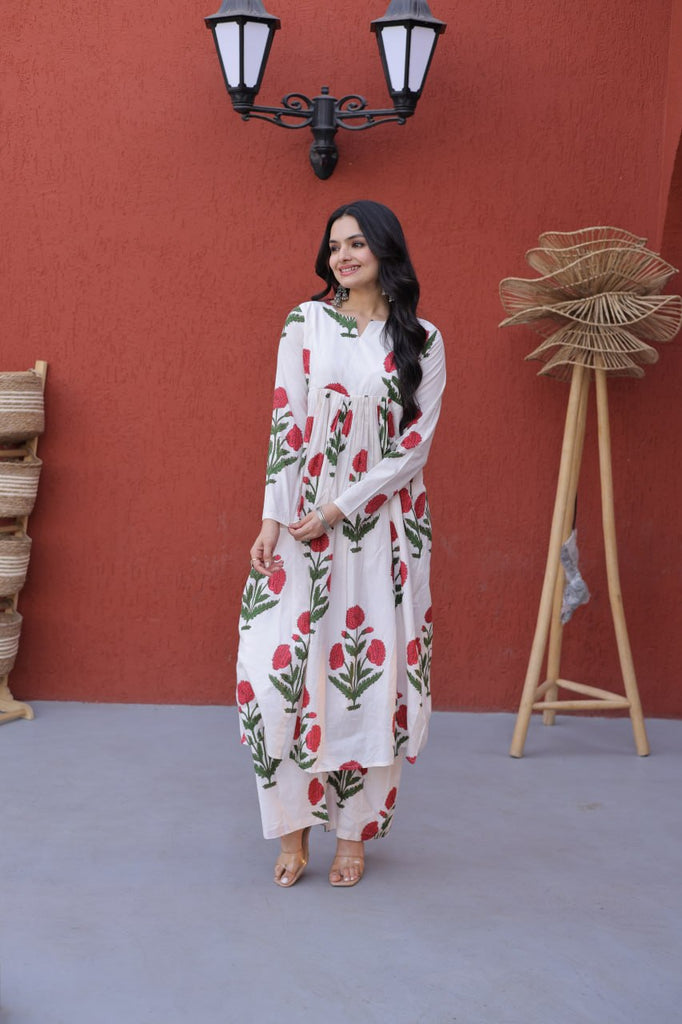 Printed Cotton Kurti Pant Set ClothsVilla