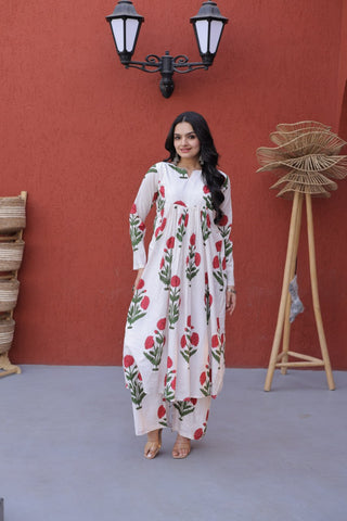 Printed Cotton Kurti Pant Set ClothsVilla