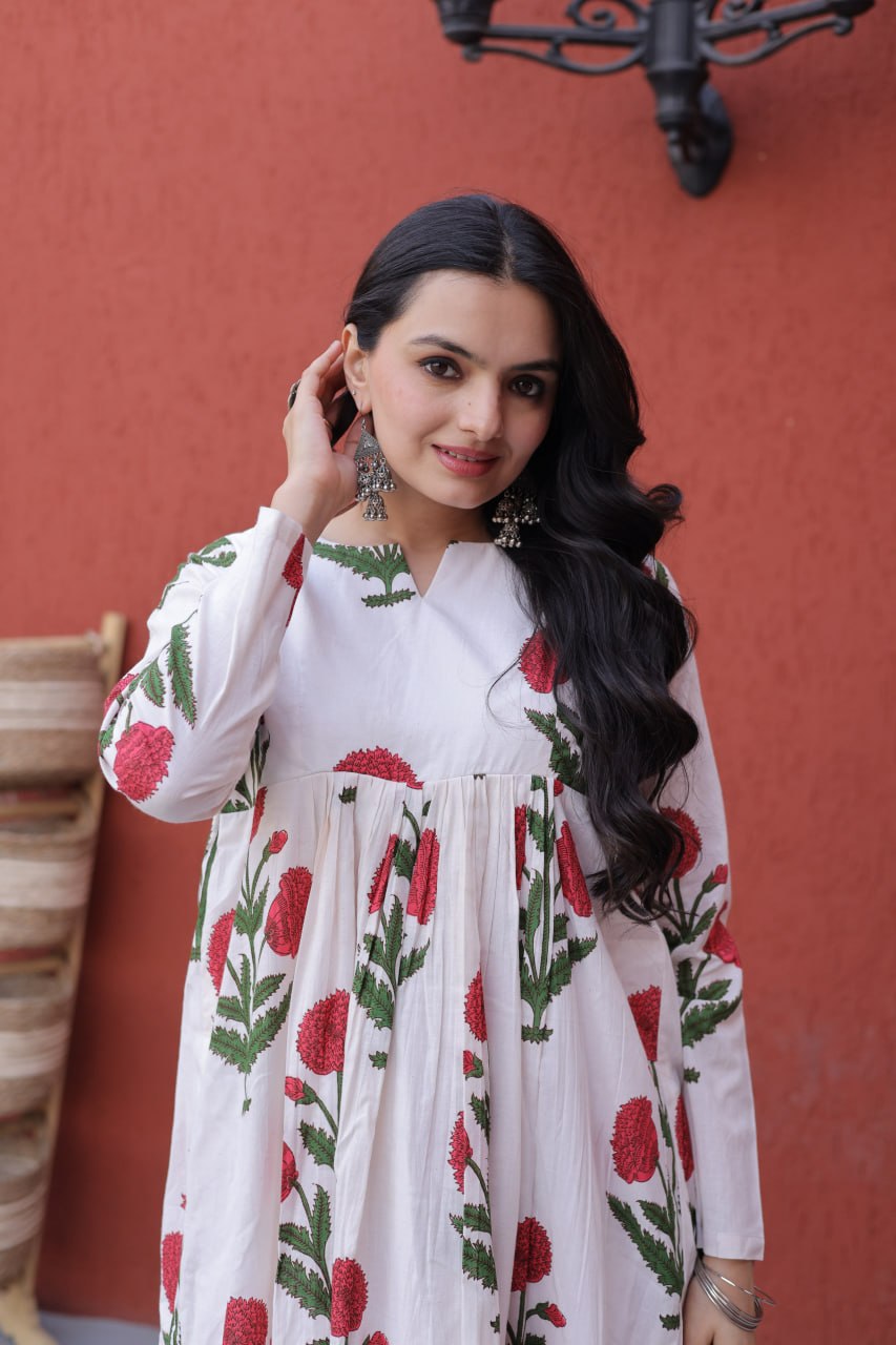 Printed Cotton Kurti Pant Set ClothsVilla