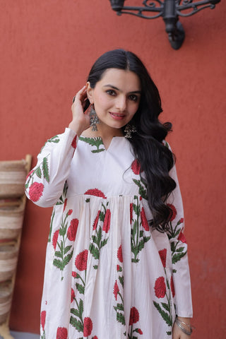 Printed Cotton Kurti Pant Set ClothsVilla