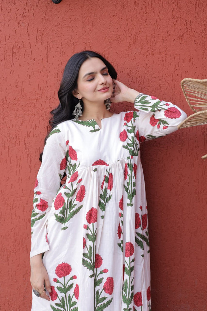Printed Cotton Kurti Pant Set ClothsVilla