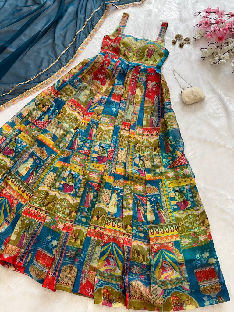 Printed Designer Jimmy Organza Silk Digital Anarkali Gown with Georgette Dupatta ClothsVilla