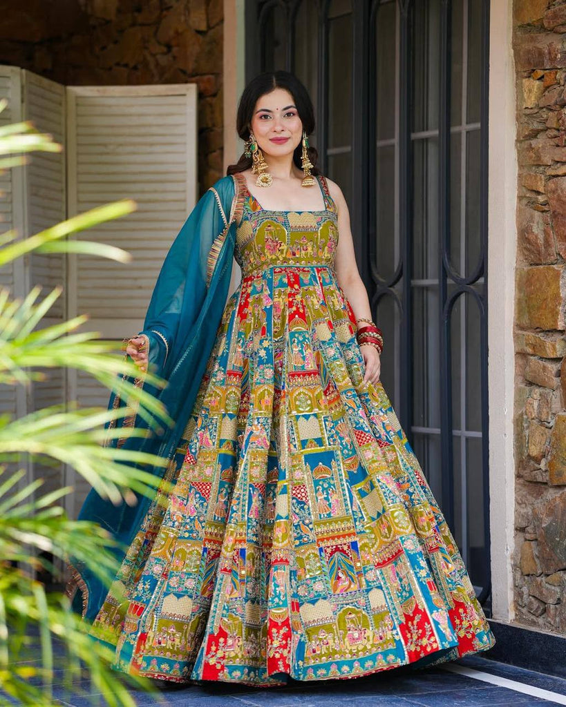 Printed Designer Jimmy Organza Silk Digital Anarkali Gown with Georgette Dupatta ClothsVilla
