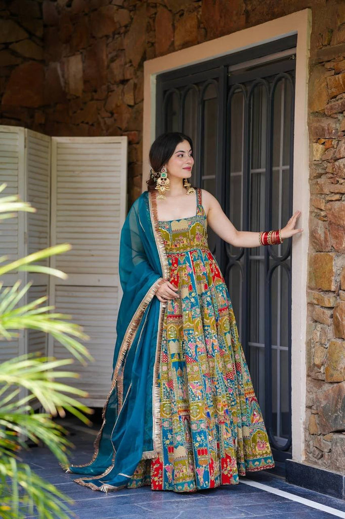 Printed Designer Jimmy Organza Silk Digital Anarkali Gown with Georgette Dupatta ClothsVilla