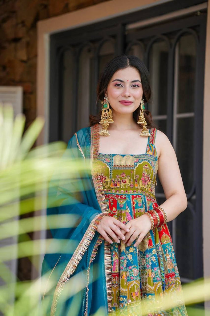 Printed Designer Jimmy Organza Silk Digital Anarkali Gown with Georgette Dupatta ClothsVilla