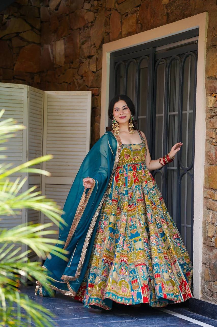 Printed Designer Jimmy Organza Silk Digital Anarkali Gown with Georgette Dupatta ClothsVilla
