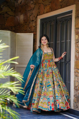 Printed Designer Jimmy Organza Silk Digital Anarkali Gown with Georgette Dupatta ClothsVilla