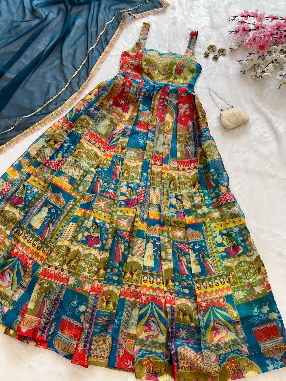 Printed Designer Jimmy Organza Silk Digital Anarkali Gown with Georgette Dupatta ClothsVilla