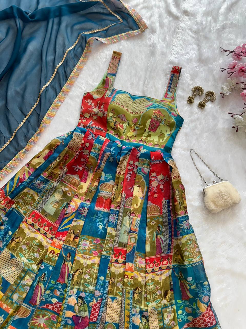 Printed Designer Jimmy Organza Silk Digital Anarkali Gown with Georgette Dupatta ClothsVilla
