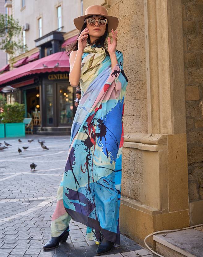 Printed Elegant Crepe Silk Saree with Digital Print – Party & Traditional Wear ClothsVilla