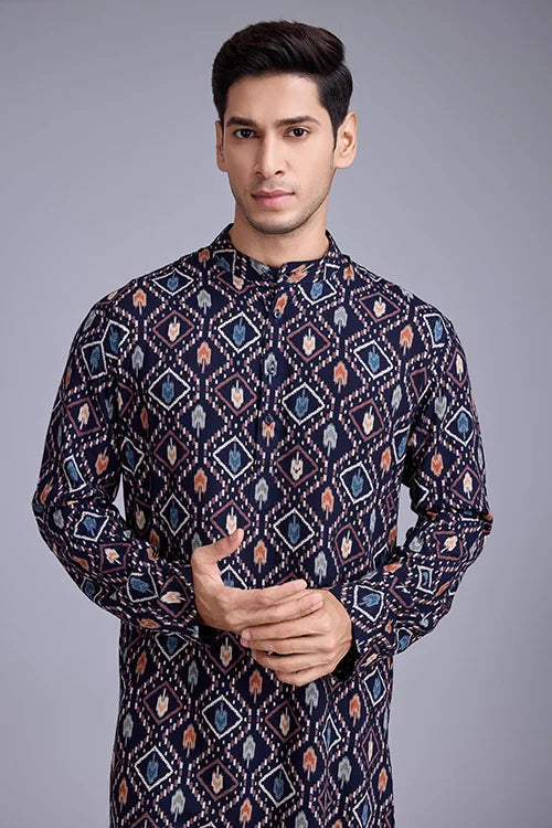 Exclusive Printed Navy Blue Kurta for Mens Wear Collection Clothsvilla
