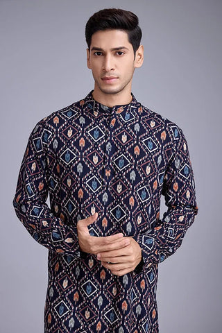 Exclusive Printed Navy Blue Kurta for Mens Wear Collection Clothsvilla