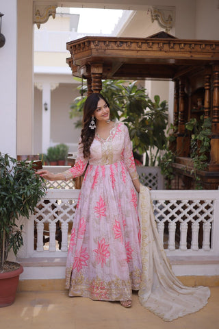 Printed Russian Silk Anarkali Gown ClothsVilla