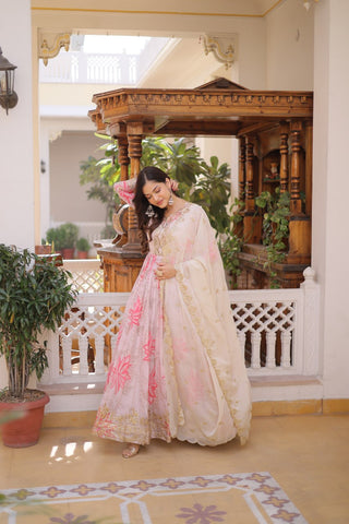 Printed Russian Silk Anarkali Gown ClothsVilla