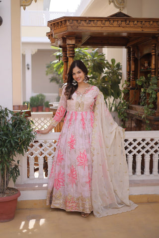 Printed Russian Silk Anarkali Gown ClothsVilla