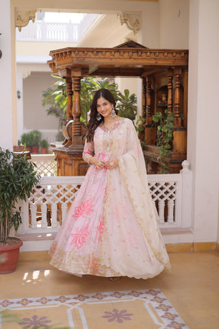 Printed Russian Silk Anarkali Gown ClothsVilla