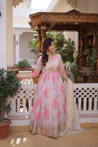 Printed Russian Silk Anarkali Gown ClothsVilla
