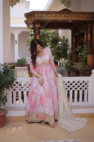Printed Russian Silk Anarkali Gown ClothsVilla