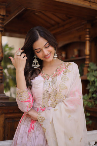 Printed Russian Silk Anarkali Gown ClothsVilla