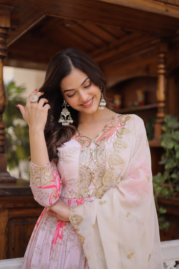 Printed Russian Silk Anarkali Gown ClothsVilla