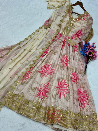 Printed Russian Silk Anarkali Gown ClothsVilla