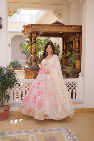 Printed Russian Silk Anarkali Gown ClothsVilla