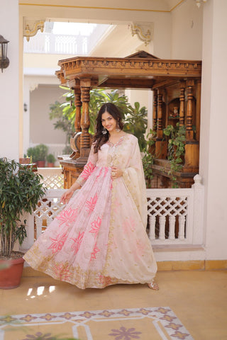 Printed Russian Silk Anarkali Gown ClothsVilla