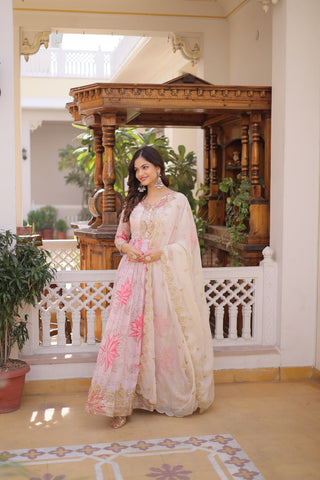 Printed Russian Silk Anarkali Gown ClothsVilla