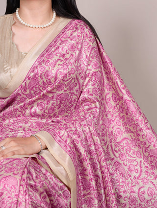 Printed Tasar Silk Saree with Matching Unstitched Blouse ClothsVilla