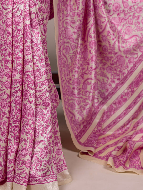 Printed Tasar Silk Saree with Matching Unstitched Blouse ClothsVilla