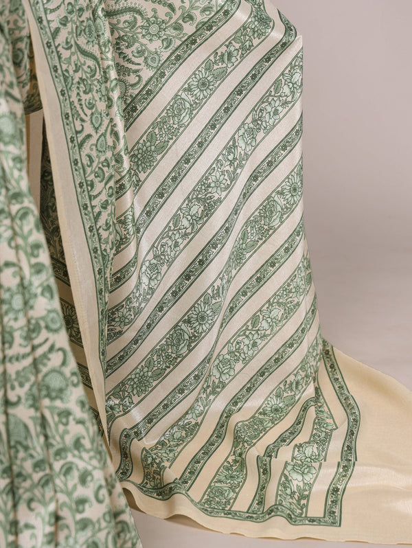 Printed Tasar Silk Saree with Matching Unstitched Blouse ClothsVilla